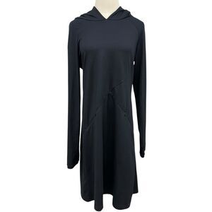 Betabrand Black Red Eye Travel Long Sleeve Hooded Dress with Eye Mask Large